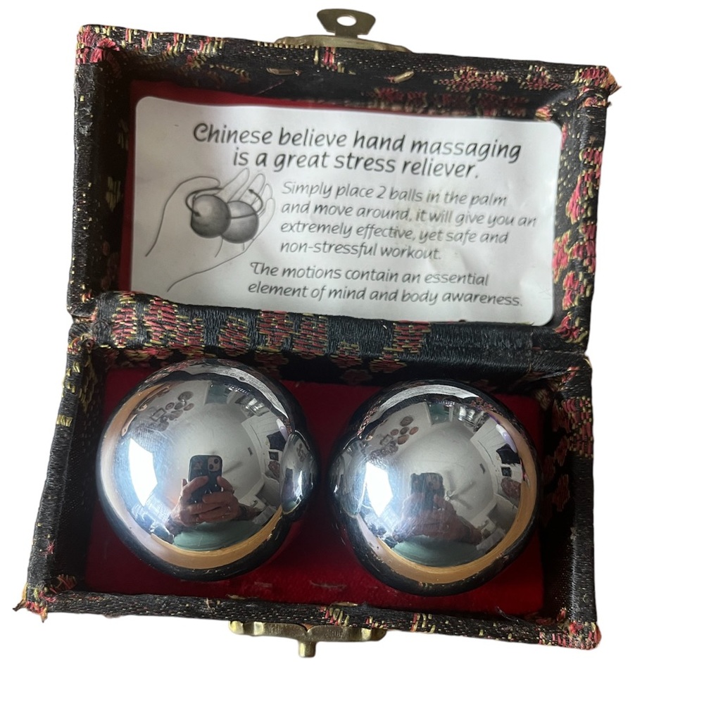 Chinese Silver Baoding Balls for Stress Reduction in Silk Covered Box